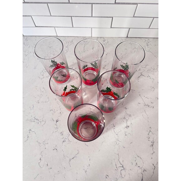 Libbey - Holly and Berries - Highball Glass - Set of 6- - Picture 2 of 6